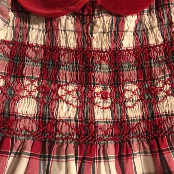 Janie and Jack Red Velvet Collar Smocked Plaid Dress - Picture 3 of 9